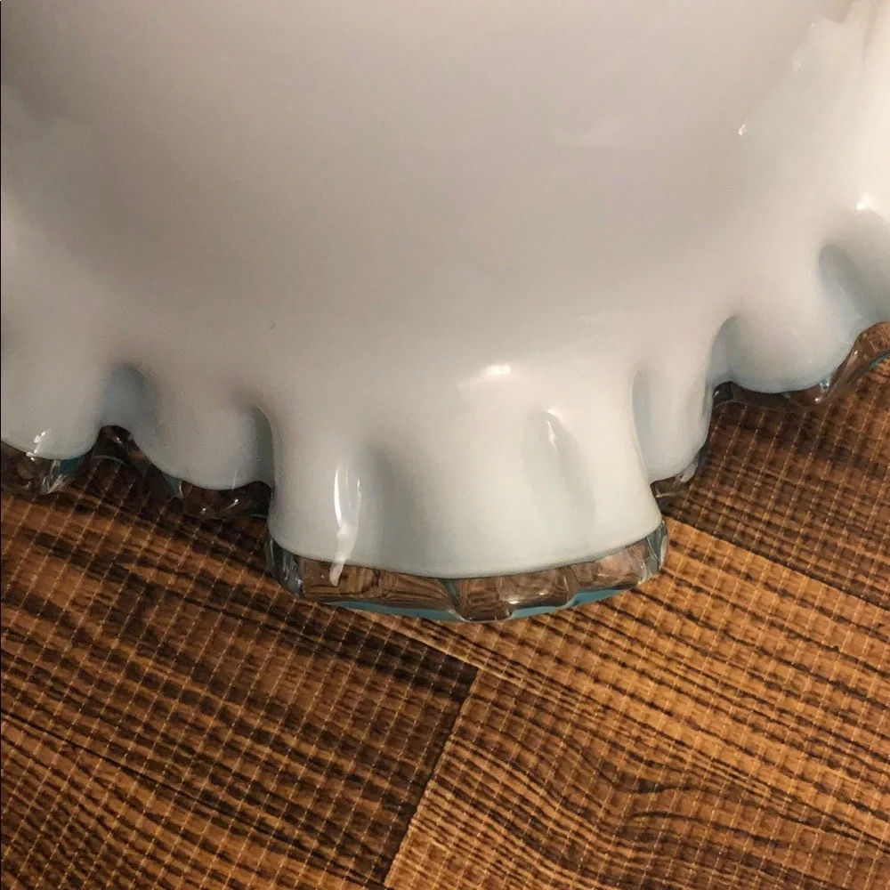 Source Unknown Aqua and White Ruffled Glass Vase